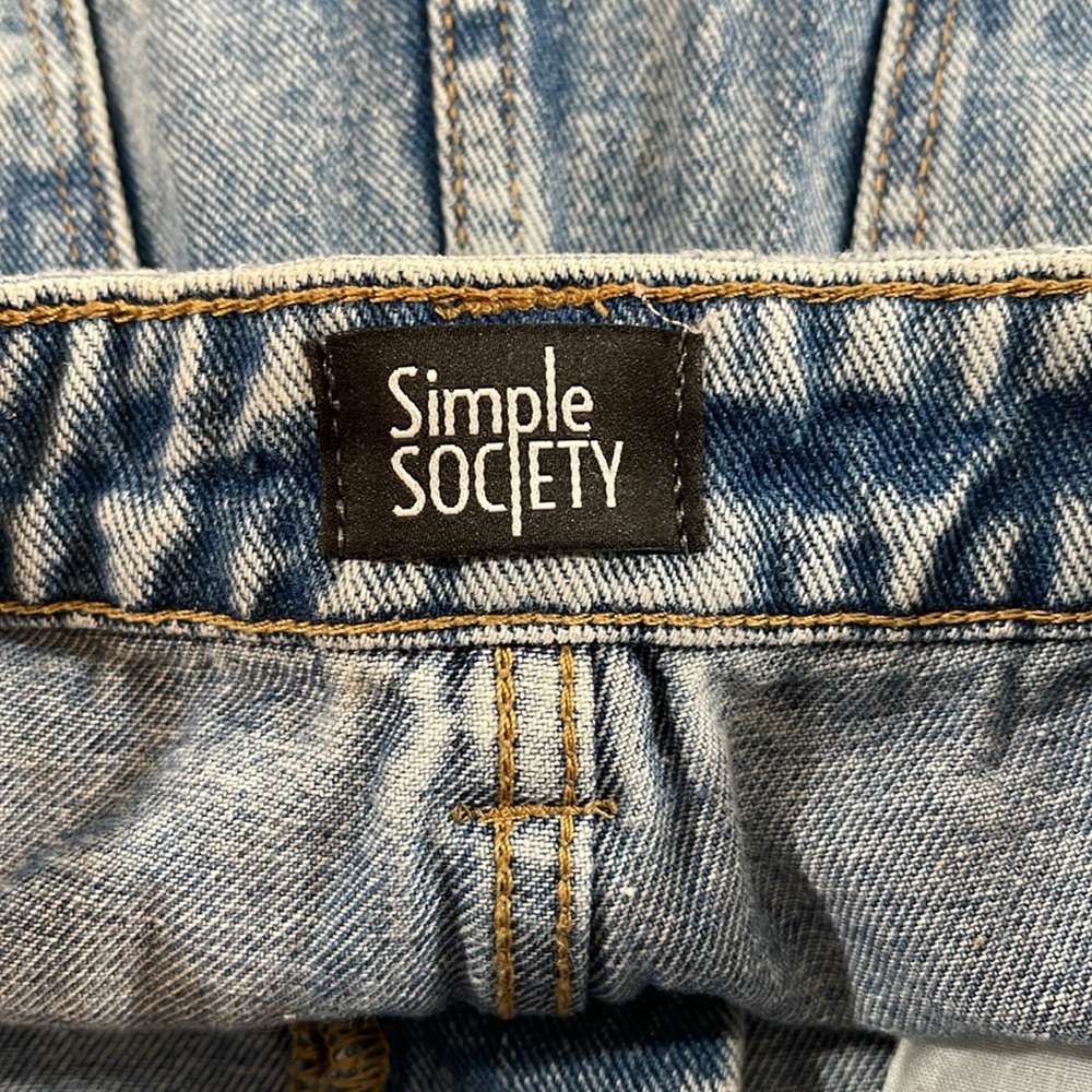 SIMPLE SOCIETY Paperbag Waist High-Waisted Button Fly Raw Hem Blue Denim Jeans 9 - Picture 7 of 10